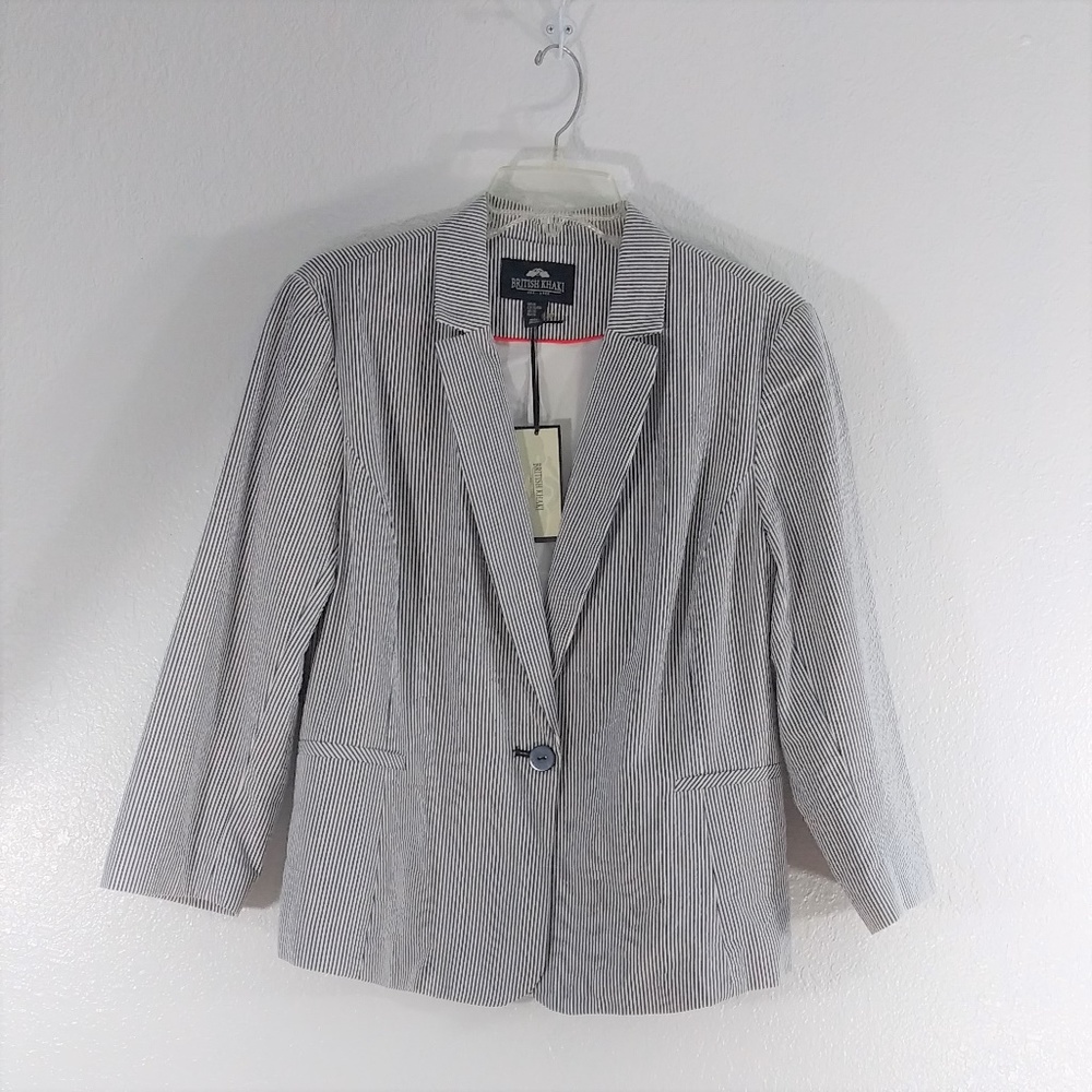 NWT British Khaki pinstripe Jkt wm XL 3/4 sleeves